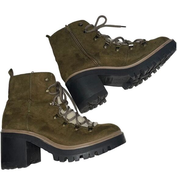 Esprit Olive Green & Faux Fur Flynne Chunky Heel Boots - Size 7.5 - Picture 4 of 6